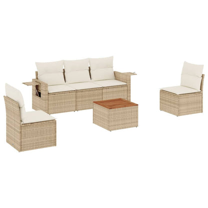 6-tlg. Garten-Sofagarnitur mit Kissen Beige Poly Rattan