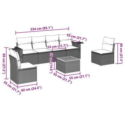 7-tlg. Garten-Sofagarnitur mit Kissen Grau Poly Rattan