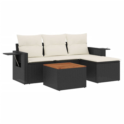 5-tlg. Garten-Sofagarnitur mit Kissen Schwarz Poly Rattan