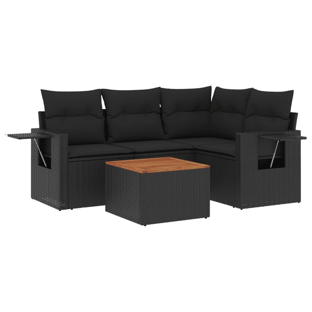 5-tlg. Garten-Sofagarnitur mit Kissen Schwarz Poly Rattan