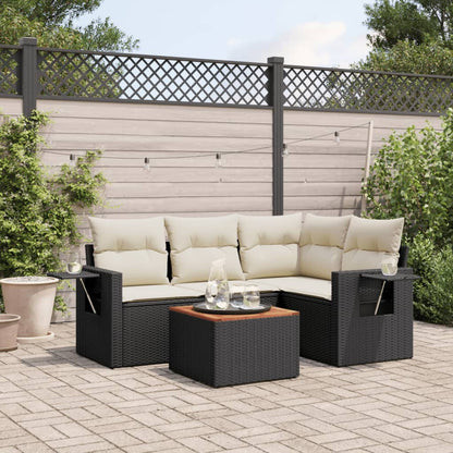 5-tlg. Garten-Sofagarnitur mit Kissen Schwarz Poly Rattan