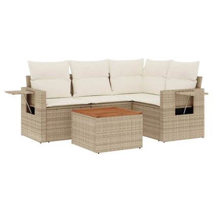 5-tlg. Garten-Sofagarnitur mit Kissen Beige Poly Rattan