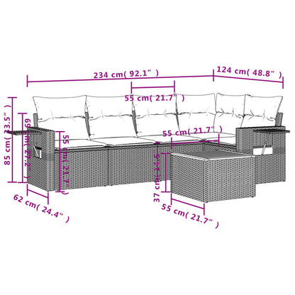 6-tlg. Garten-Sofagarnitur mit Kissen Schwarz Poly Rattan