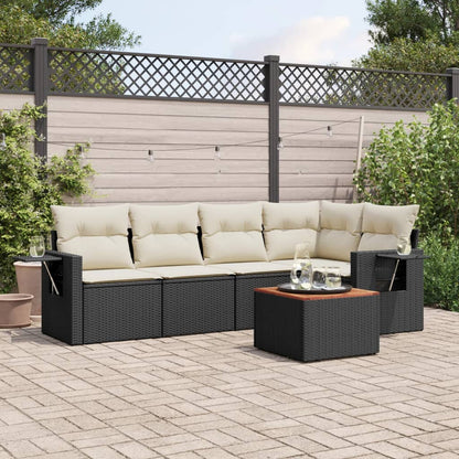 6-tlg. Garten-Sofagarnitur mit Kissen Schwarz Poly Rattan