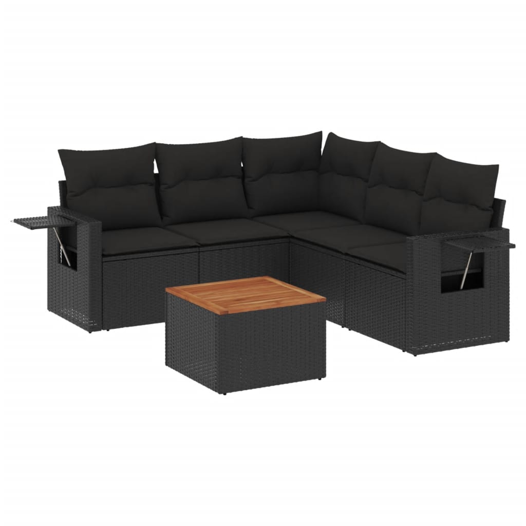 6-tlg. Garten-Sofagarnitur mit Kissen Schwarz Poly Rattan