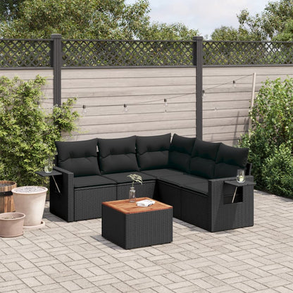 6-tlg. Garten-Sofagarnitur mit Kissen Schwarz Poly Rattan