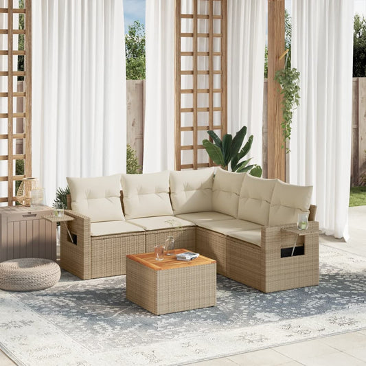 6-tlg. Garten-Sofagarnitur mit Kissen Beige Poly Rattan