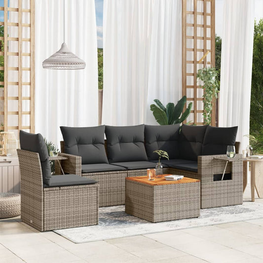 6-tlg. Garten-Sofagarnitur mit Kissen Grau Poly Rattan