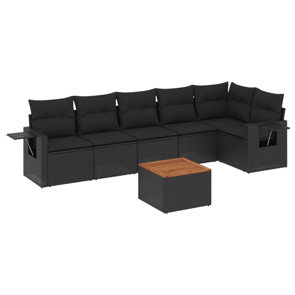 7-tlg. Garten-Sofagarnitur mit Kissen Schwarz Poly Rattan