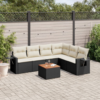 7-tlg. Garten-Sofagarnitur mit Kissen Schwarz Poly Rattan