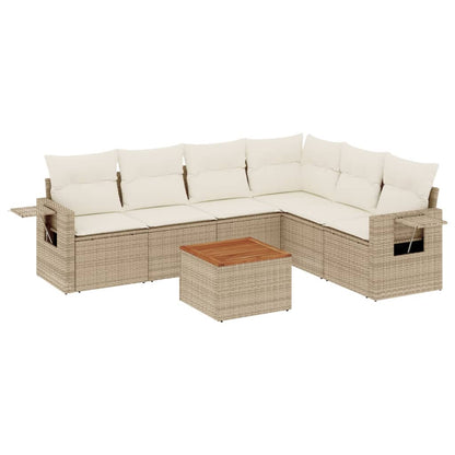 7-tlg. Garten-Sofagarnitur mit Kissen Beige Poly Rattan