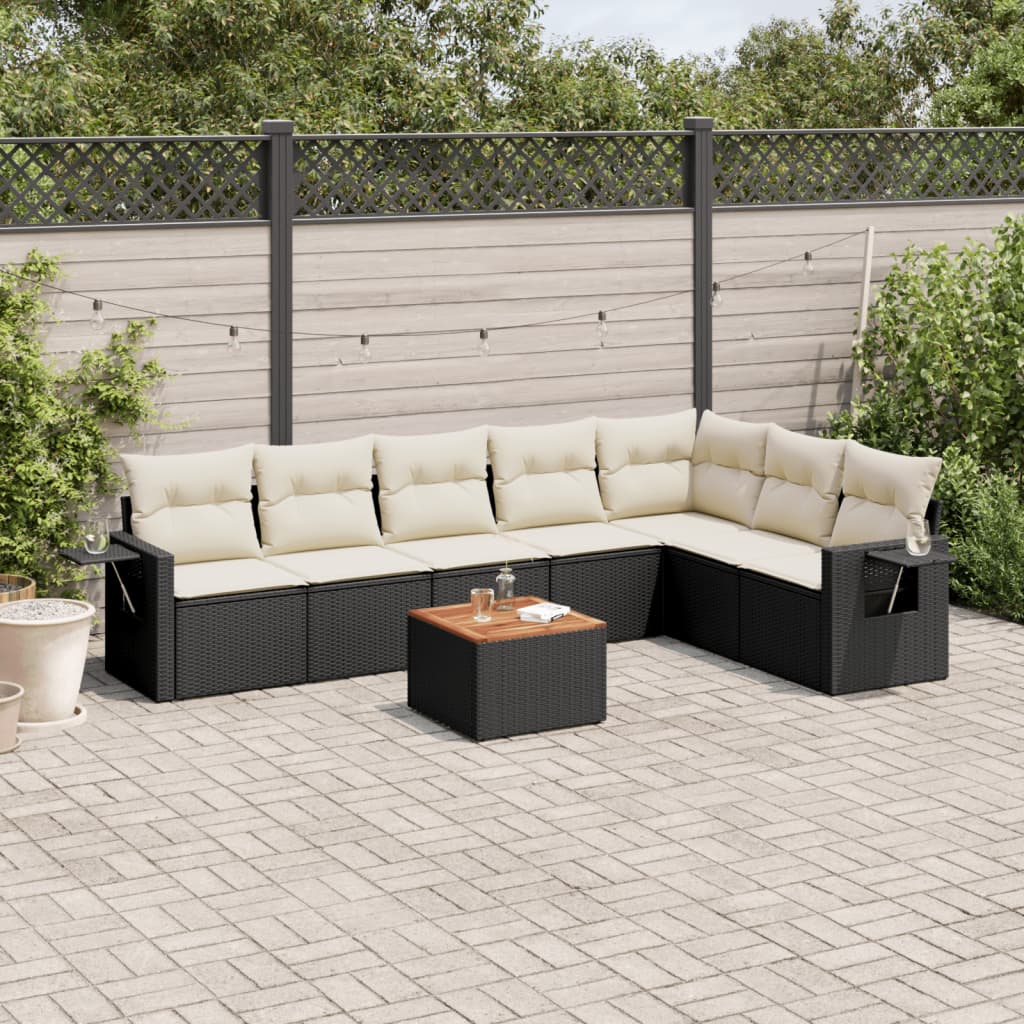 8-tlg. Garten-Sofagarnitur mit Kissen Schwarz Poly Rattan