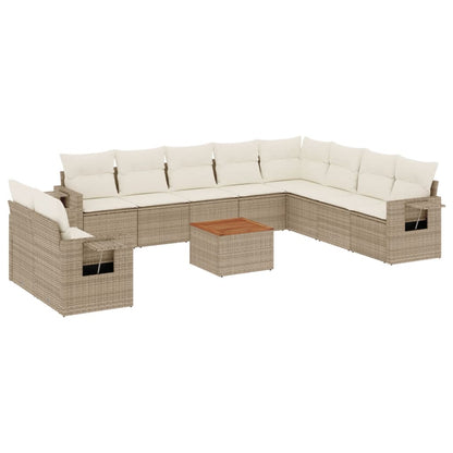 11-tlg. Garten-Sofagarnitur mit Kissen Beige Poly Rattan