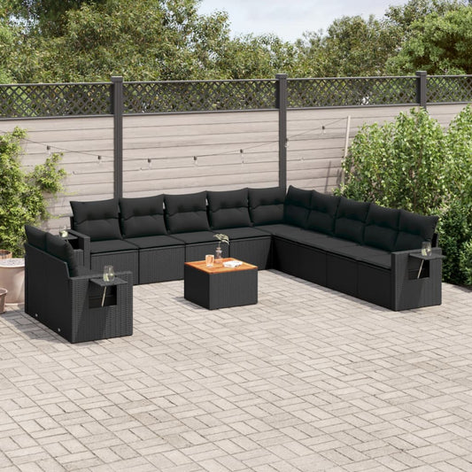 12-tlg. Garten-Sofagarnitur mit Kissen Schwarz Poly Rattan