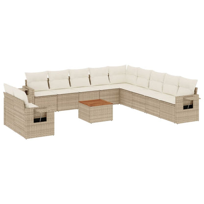 12-tlg. Garten-Sofagarnitur mit Kissen Beige Poly Rattan