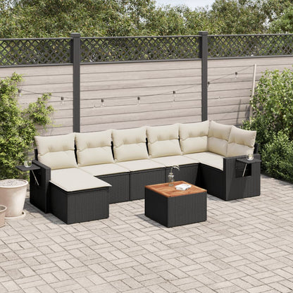 8-tlg. Garten-Sofagarnitur mit Kissen Schwarz Poly Rattan