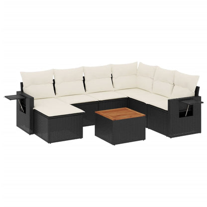 8-tlg. Garten-Sofagarnitur mit Kissen Schwarz Poly Rattan