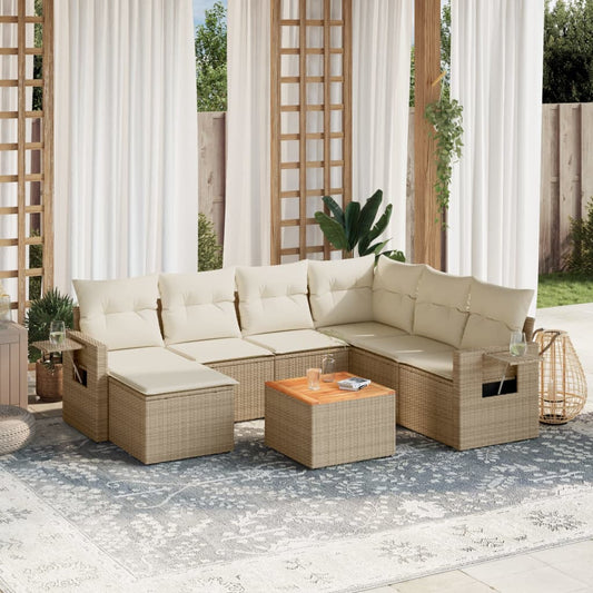 8-tlg. Garten-Sofagarnitur mit Kissen Beige Poly Rattan