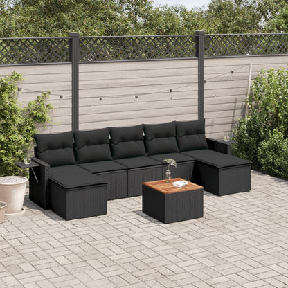 8-tlg. Garten-Sofagarnitur mit Kissen Schwarz Poly Rattan