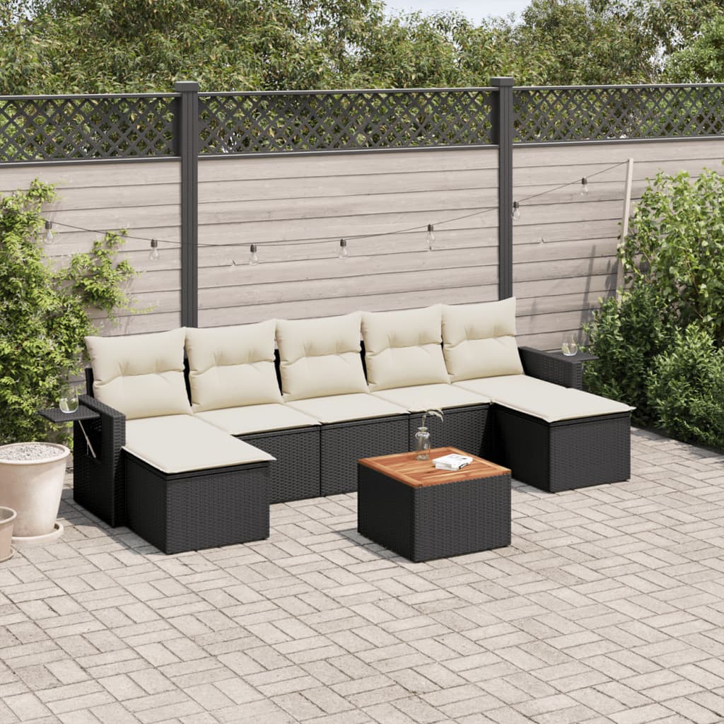 8-tlg. Garten-Sofagarnitur mit Kissen Schwarz Poly Rattan