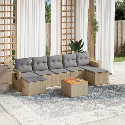 8-tlg. Garten-Sofagarnitur mit Kissen Beige Poly Rattan