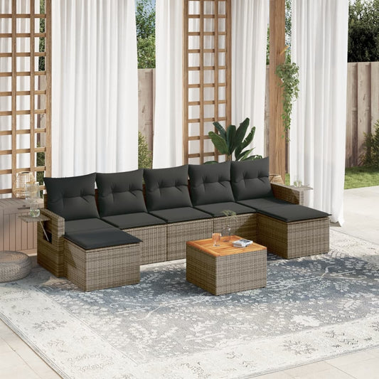 8-tlg. Garten-Sofagarnitur mit Kissen Grau Poly Rattan