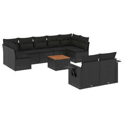 10-tlg. Garten-Sofagarnitur mit Kissen Schwarz Poly Rattan