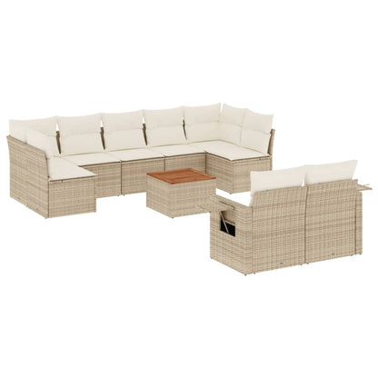 10-tlg. Garten-Sofagarnitur mit Kissen Beige Poly Rattan