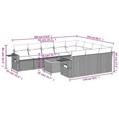 11-tlg. Garten-Sofagarnitur mit Kissen Schwarz Poly Rattan