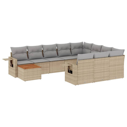 11-tlg. Garten-Sofagarnitur mit Kissen Beige Poly Rattan