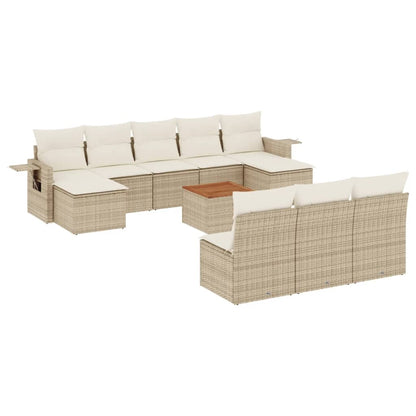 11-tlg. Garten-Sofagarnitur mit Kissen Beige Poly Rattan