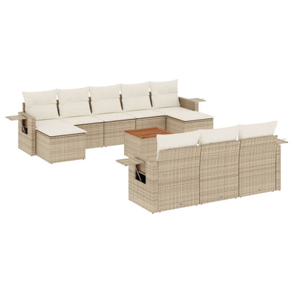 11-tlg. Garten-Sofagarnitur mit Kissen Beige Poly Rattan