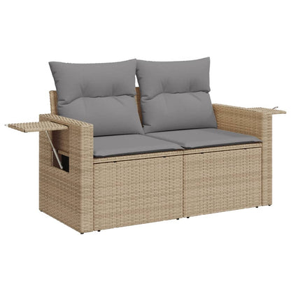 11-tlg. Garten-Sofagarnitur mit Kissen Beige Poly Rattan