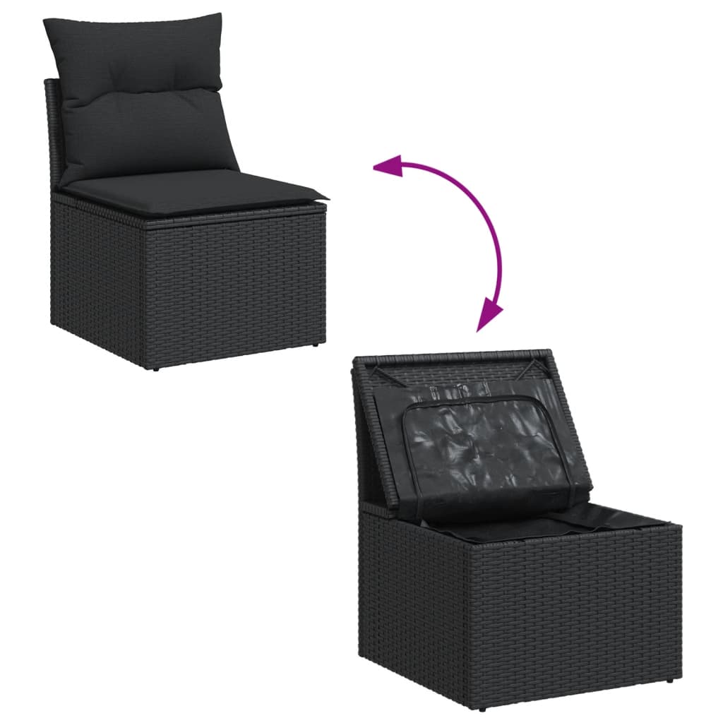 12-tlg. Garten-Sofagarnitur mit Kissen Schwarz Poly Rattan