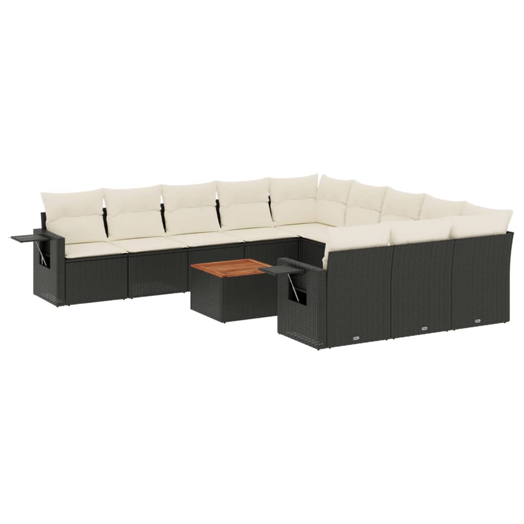 12-tlg. Garten-Sofagarnitur mit Kissen Schwarz Poly Rattan