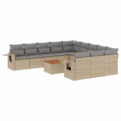 12-tlg. Garten-Sofagarnitur mit Kissen Beige Poly Rattan