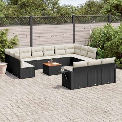 14-tlg. Garten-Sofagarnitur mit Kissen Schwarz Poly Rattan