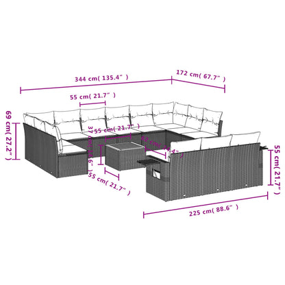 14-tlg. Garten-Sofagarnitur mit Kissen Grau Poly Rattan