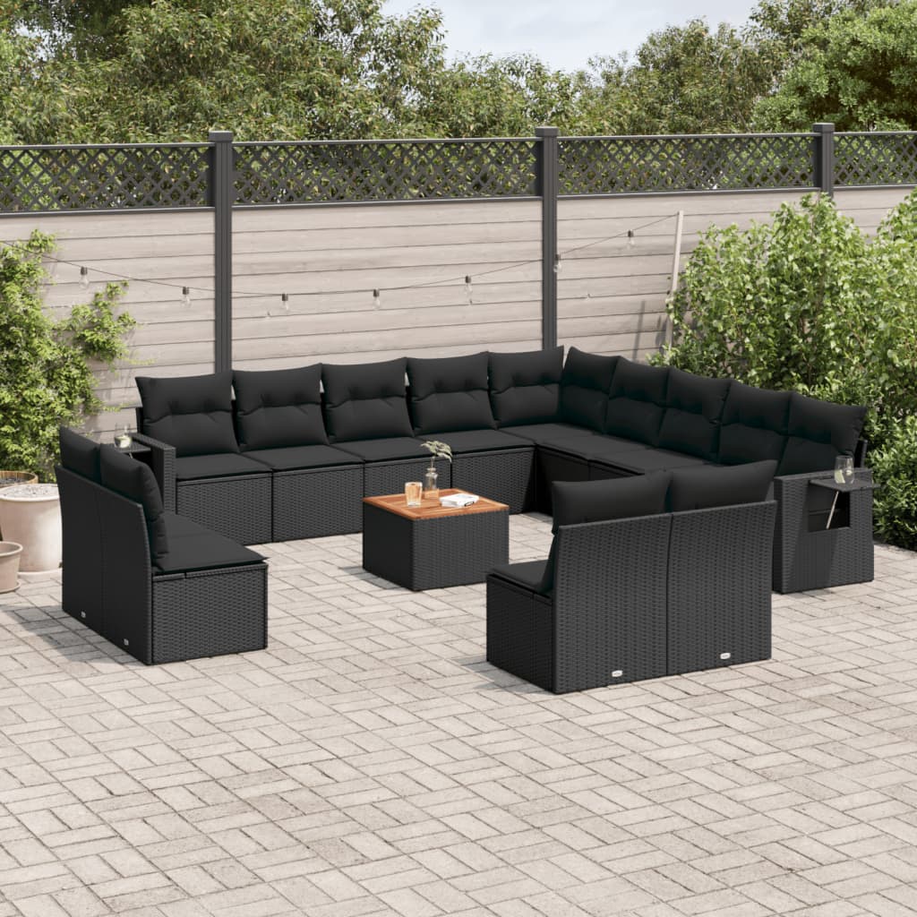 14-tlg. Garten-Sofagarnitur mit Kissen Schwarz Poly Rattan