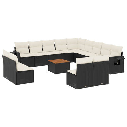 14-tlg. Garten-Sofagarnitur mit Kissen Schwarz Poly Rattan