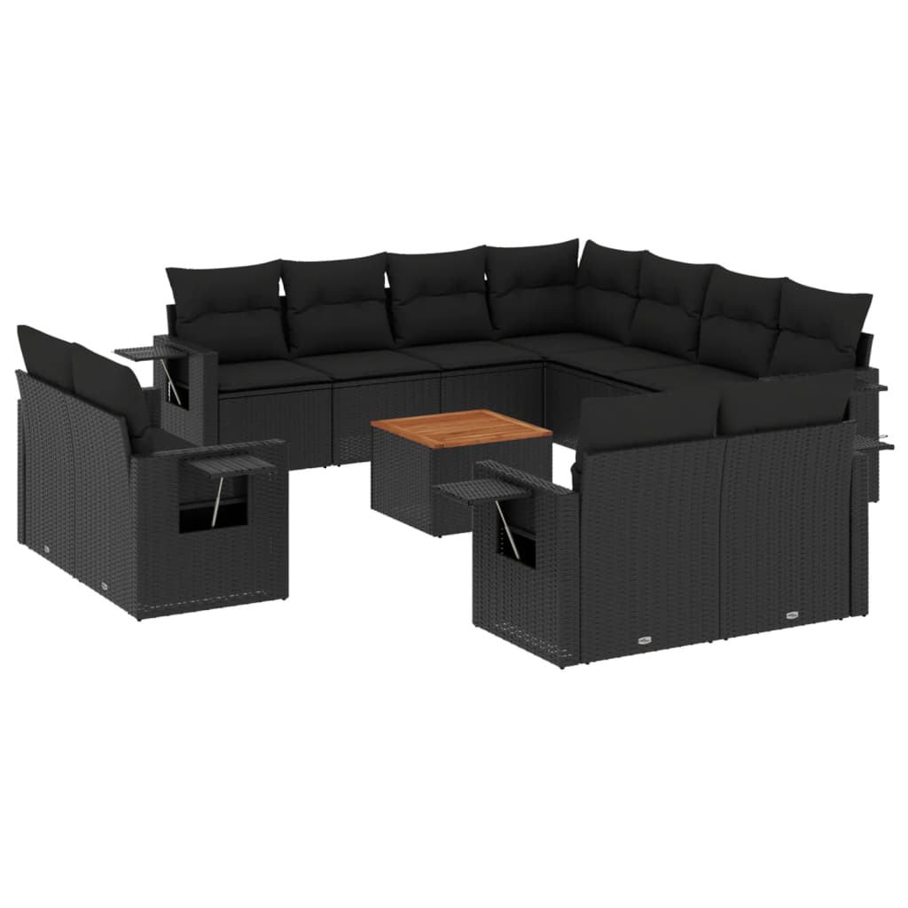 12-tlg. Garten-Sofagarnitur mit Kissen Schwarz Poly Rattan