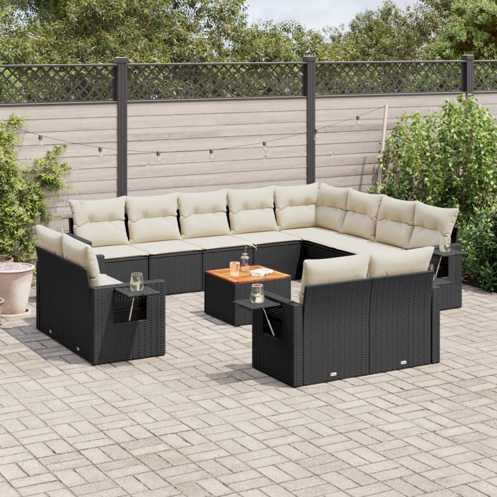 13-tlg. Garten-Sofagarnitur mit Kissen Schwarz Poly Rattan