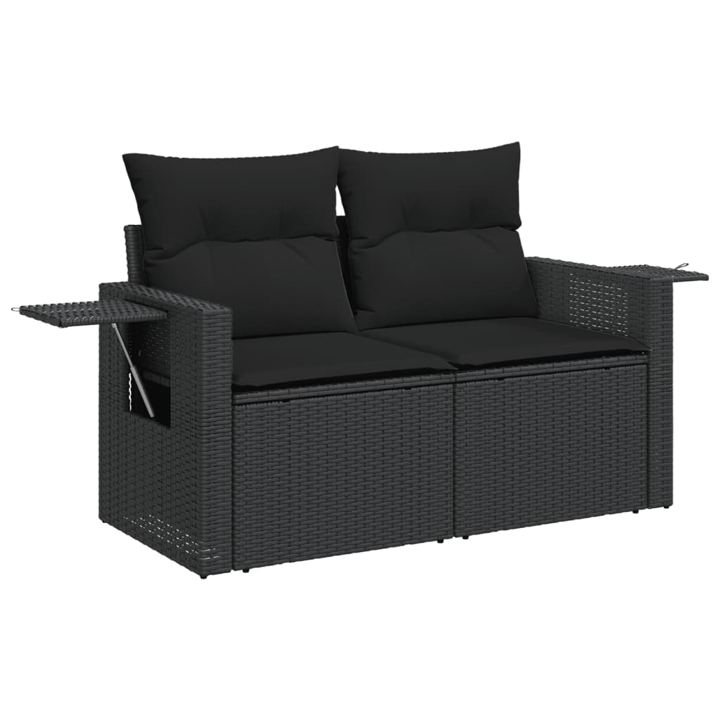 14-tlg. Garten-Sofagarnitur mit Kissen Schwarz Poly Rattan