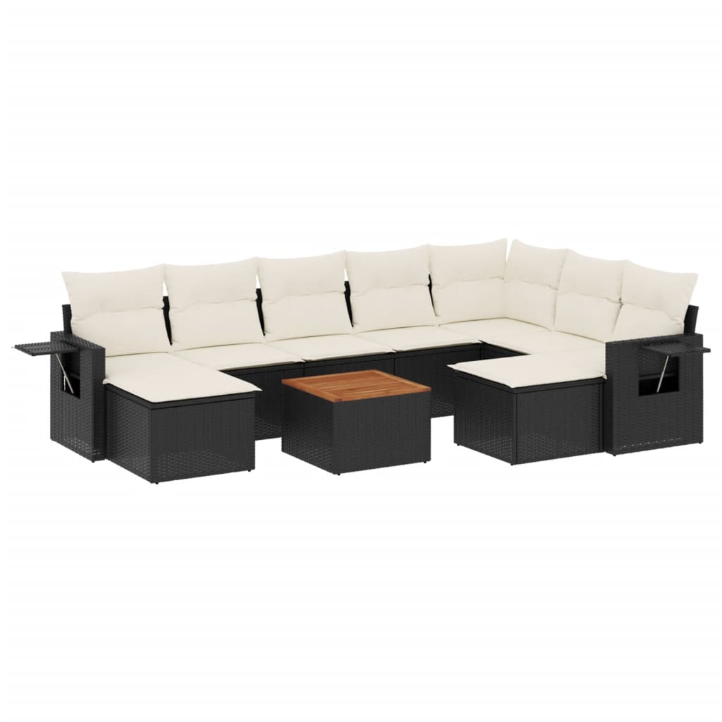 10-tlg. Garten-Sofagarnitur mit Kissen Schwarz Poly Rattan