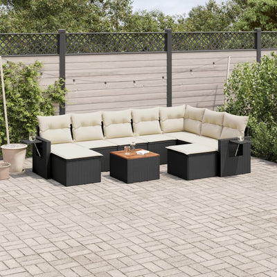 10-tlg. Garten-Sofagarnitur mit Kissen Schwarz Poly Rattan