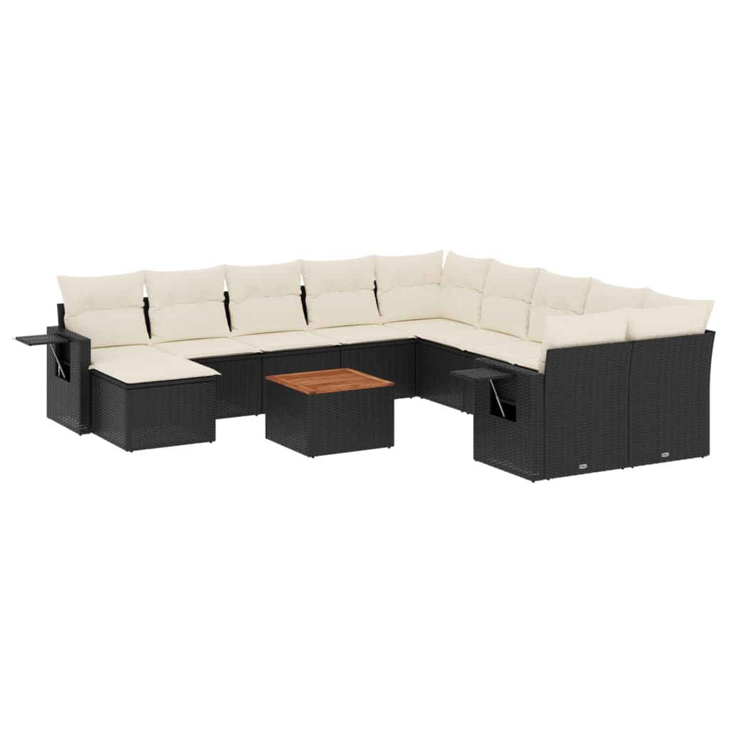 12-tlg. Garten-Sofagarnitur mit Kissen Schwarz Poly Rattan