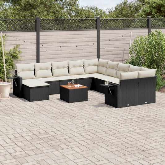 12-tlg. Garten-Sofagarnitur mit Kissen Schwarz Poly Rattan