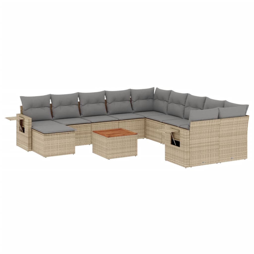 12-tlg. Garten-Sofagarnitur mit Kissen Beige Poly Rattan