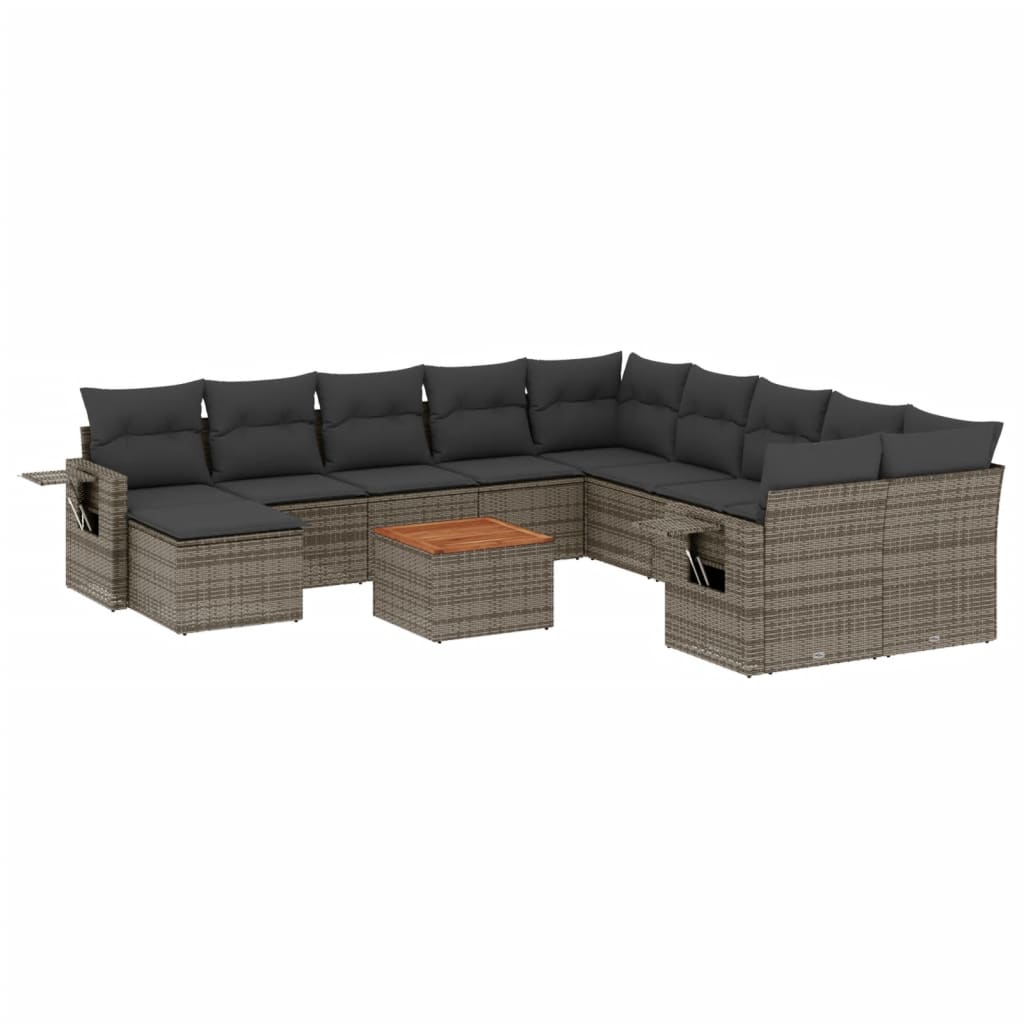 12-tlg. Garten-Sofagarnitur mit Kissen Grau Poly Rattan