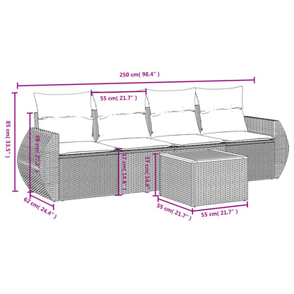 5-tlg. Garten-Sofagarnitur mit Kissen Schwarz Poly Rattan